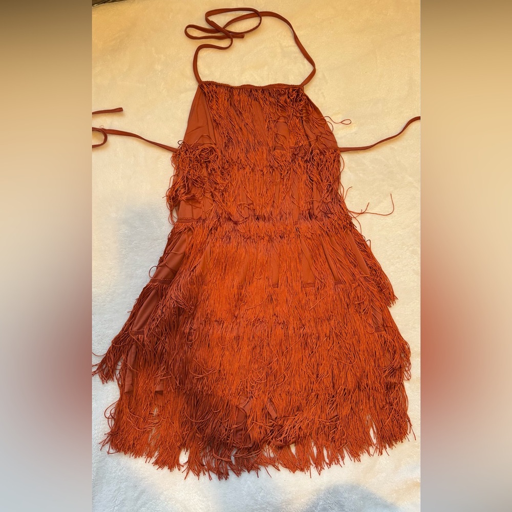 Elegant Rust Fringe Dress